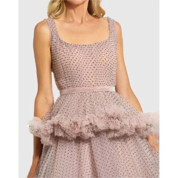 Mac Duggal 20776 Size 4 6 Pink Black Polka Dot Tulle Tiered Ruffle Midi Dress - Picture 5 of 5
